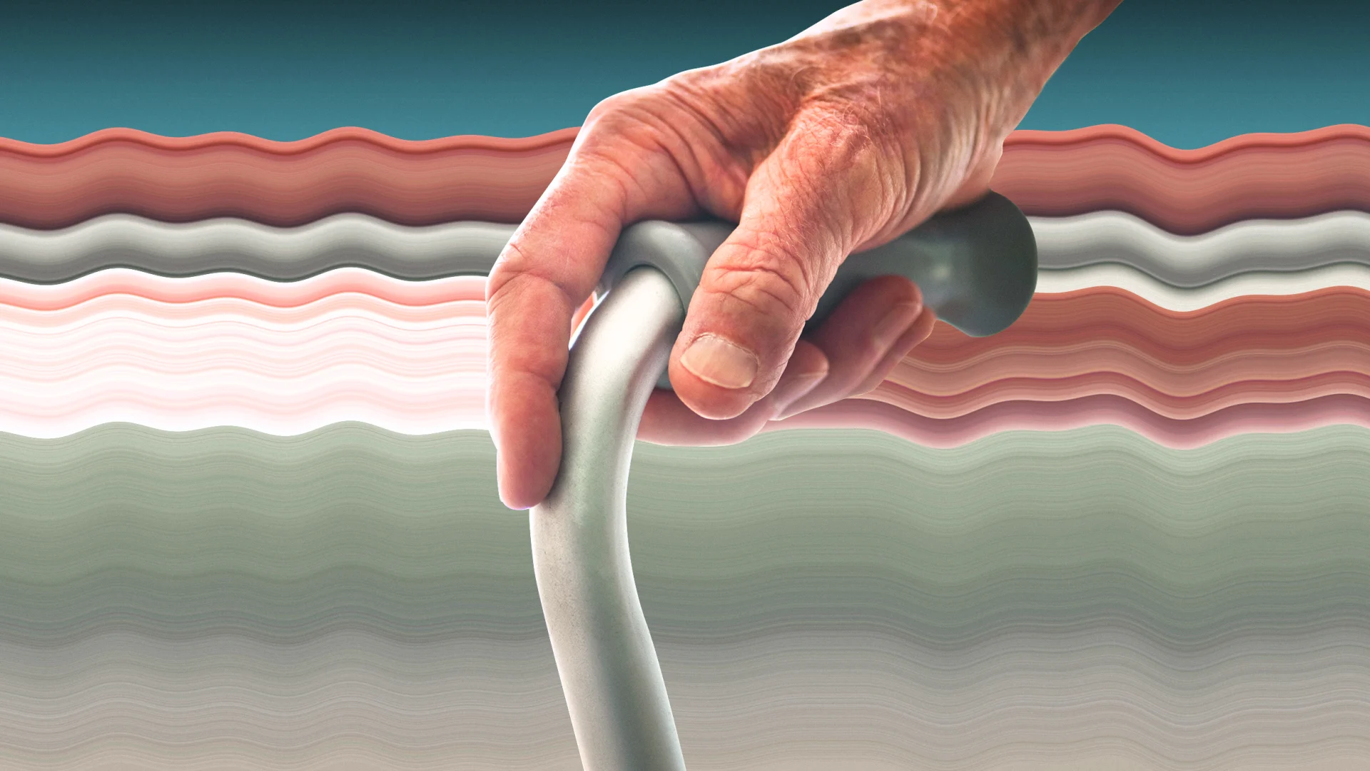 old person holding a walking stick illustration